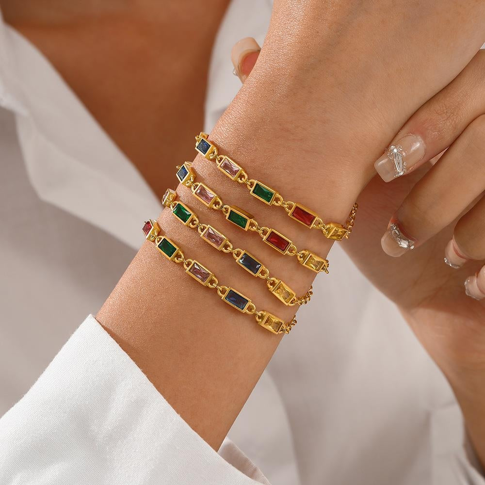 Colorful Stainless Steel Crystal Inlay Vintage Bracelet for Women