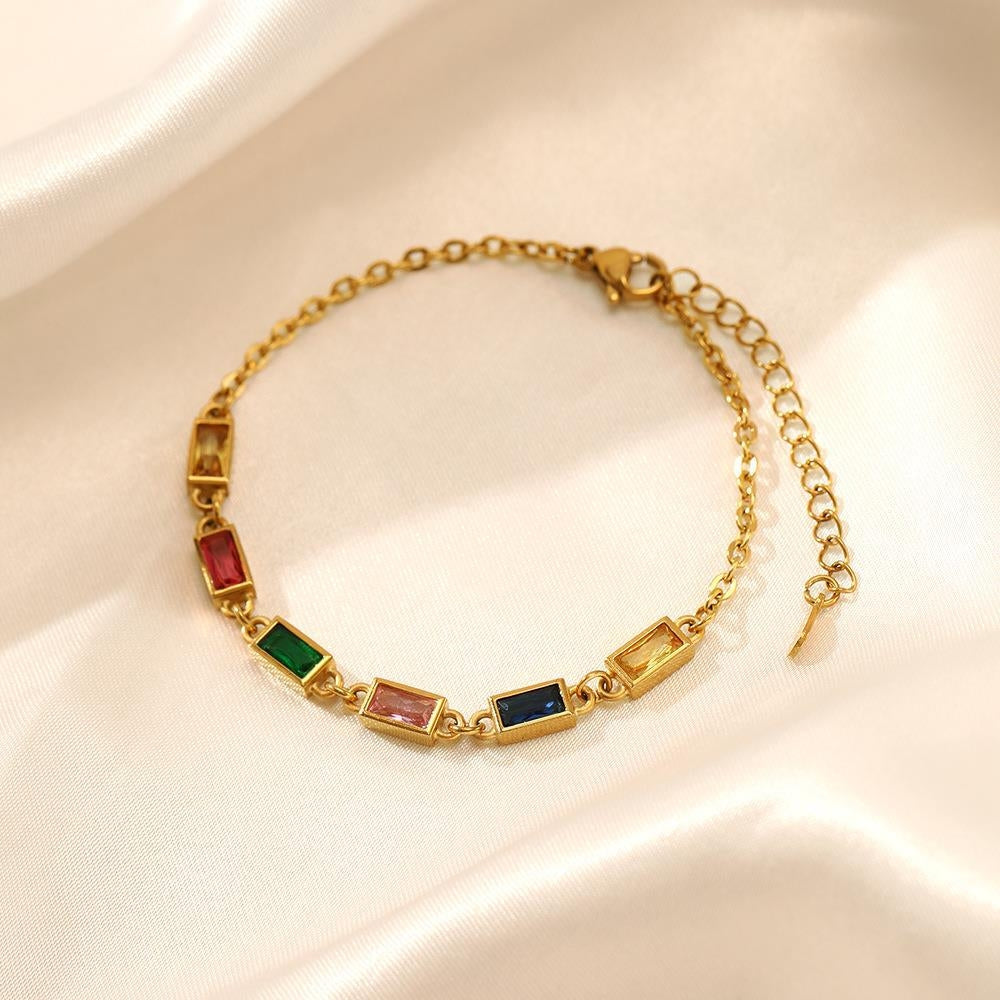 Colorful Stainless Steel Crystal Inlay Vintage Bracelet for Women