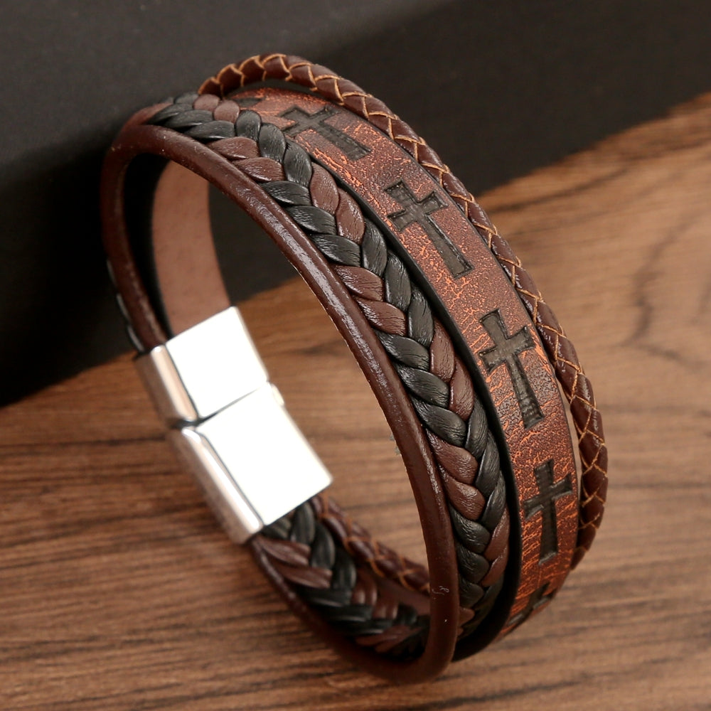 Streetwear Color Block PU Leather Men's Bangle with Alloy Clasp