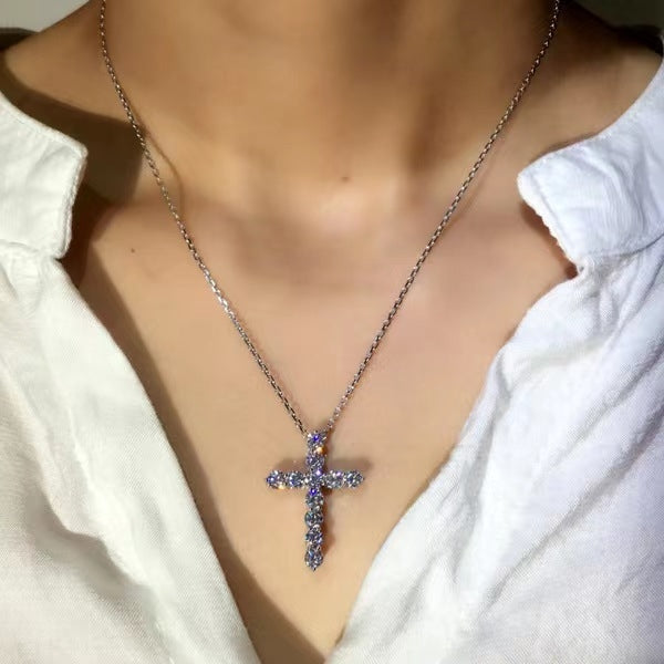 Streetwear Cross Copper Zircon Pendant Necklace for Men and Women