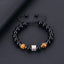 Geometric Alloy Tiger Eye & Obsidian Men's Bracelet with Black Magnet Braided Stainless Steel 10mm Faceted Stone