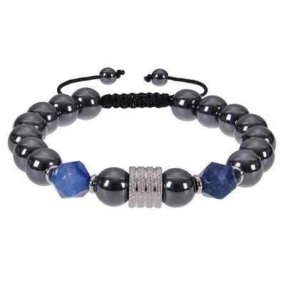 Geometric Alloy Tiger Eye & Obsidian Men's Bracelet with Black Magnet Braided Stainless Steel 10mm Faceted Stone