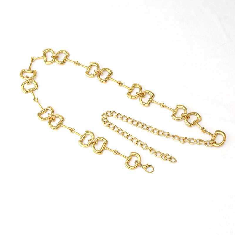 Geometric Metal Plating Women's Chain Belt with Vintage Letter Buckle