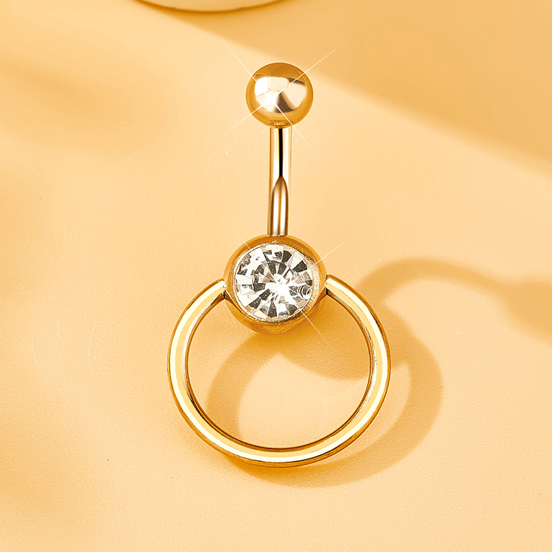 Geometric Zircon Stainless Steel & G23 Titanium Diamond Navel Ring 2023
