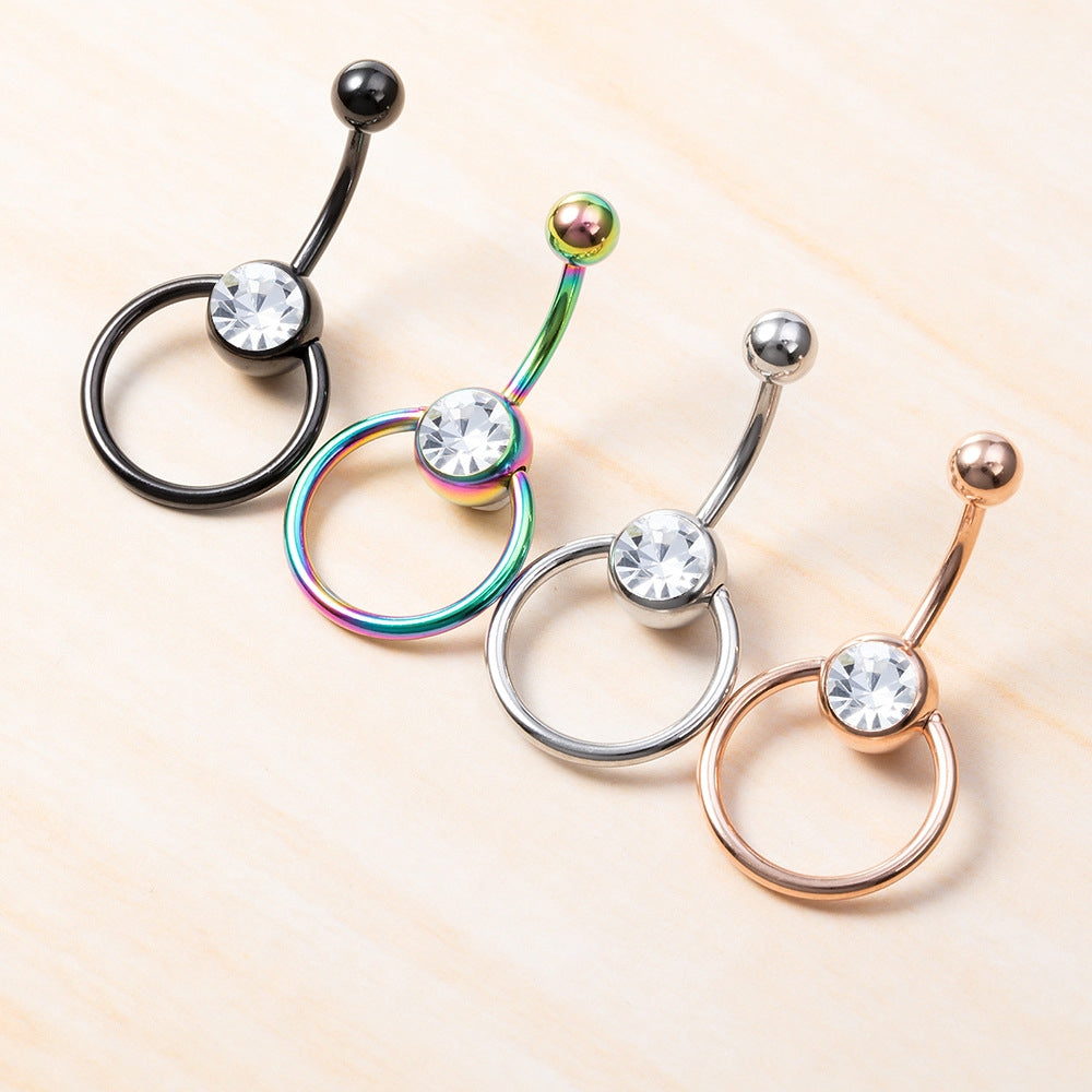 Geometric Zircon Stainless Steel & G23 Titanium Diamond Navel Ring 2023
