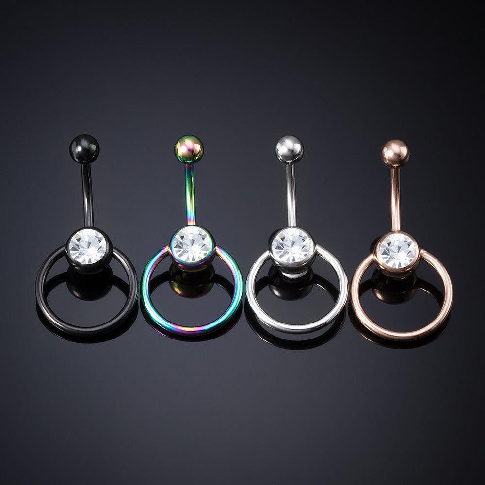 Geometric Zircon Stainless Steel & G23 Titanium Diamond Navel Ring 2023