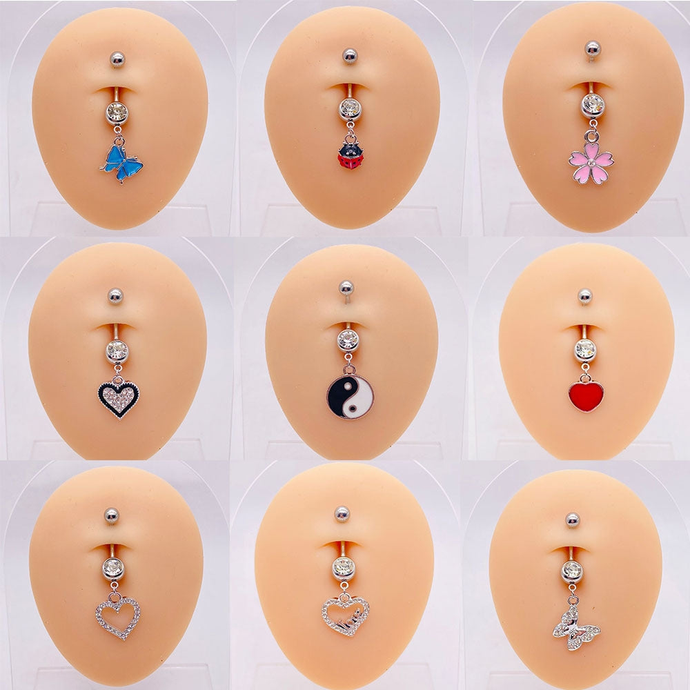 Streetwear Heart Butterfly Stainless Steel Belly Ring Pendant