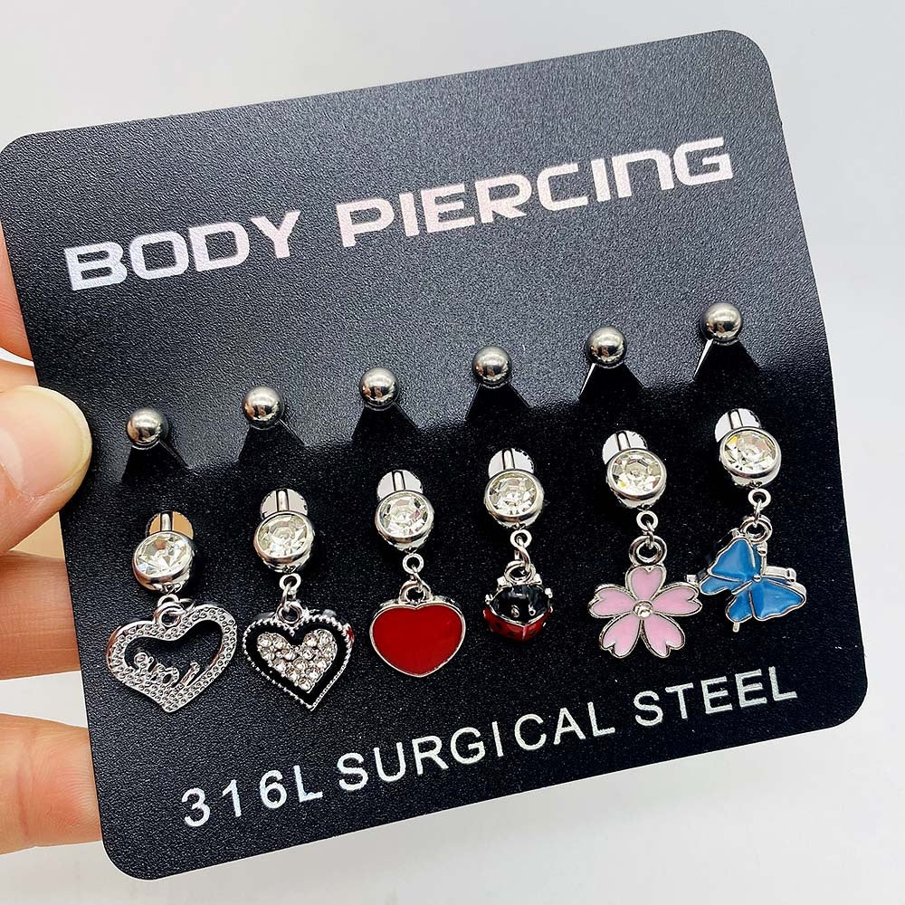 Streetwear Heart Butterfly Stainless Steel Belly Ring Pendant