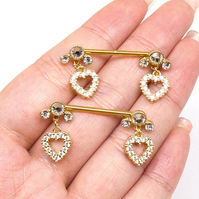 Streetwear Heart Shape Gold Plated Rhinestone Nipple Ring Pendant