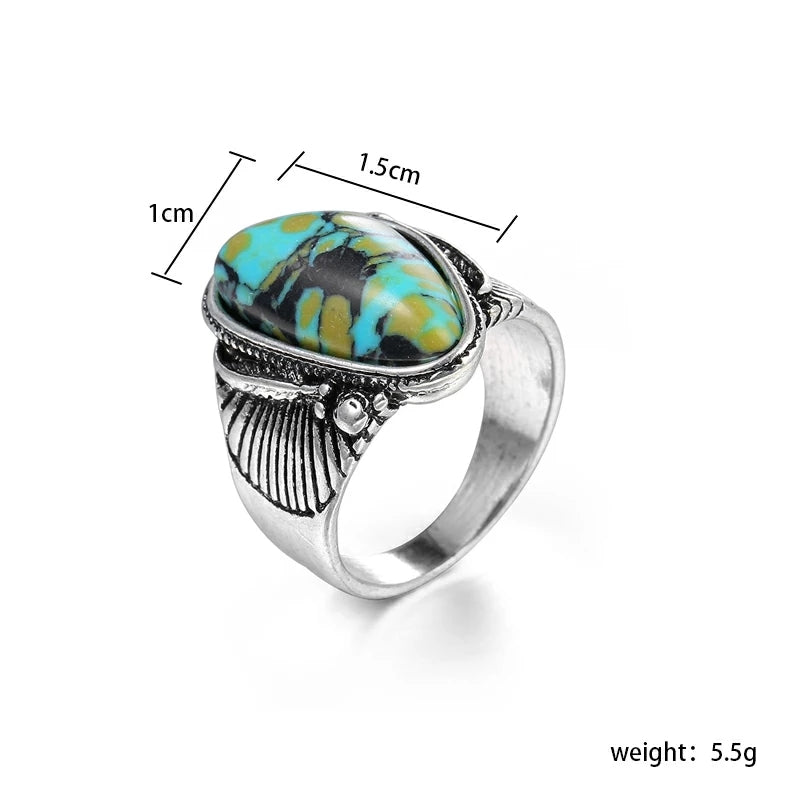 Irregular Turquoise Alloy Vintage Boho Ring