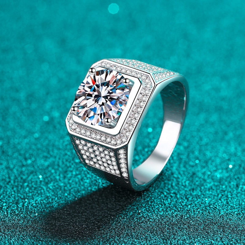 Sterling Silver Moissanite Zircon Men's Statement Ring