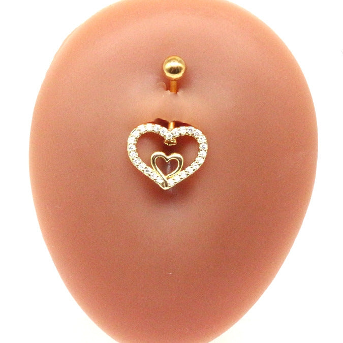 Streetwear Heart Shape Zircon Inlay White Gold Plated Belly Ring