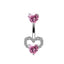 Streetwear Heart Shape Zircon Inlay White Gold Plated Belly Ring