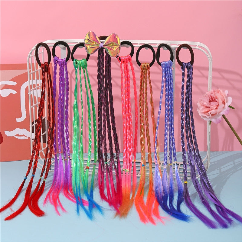 Streetwear Solid Color Rubber Band Hair Tie for Kids - Handmade Braided Ponytail Accessory