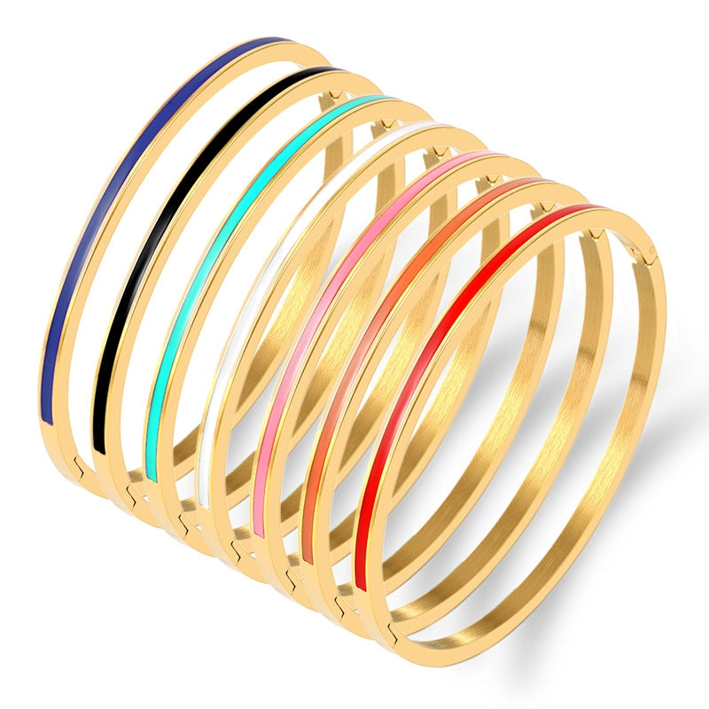 Streetwear Minimalist Stainless Steel Enamel Bangle Bracelet 3mm Multicolor