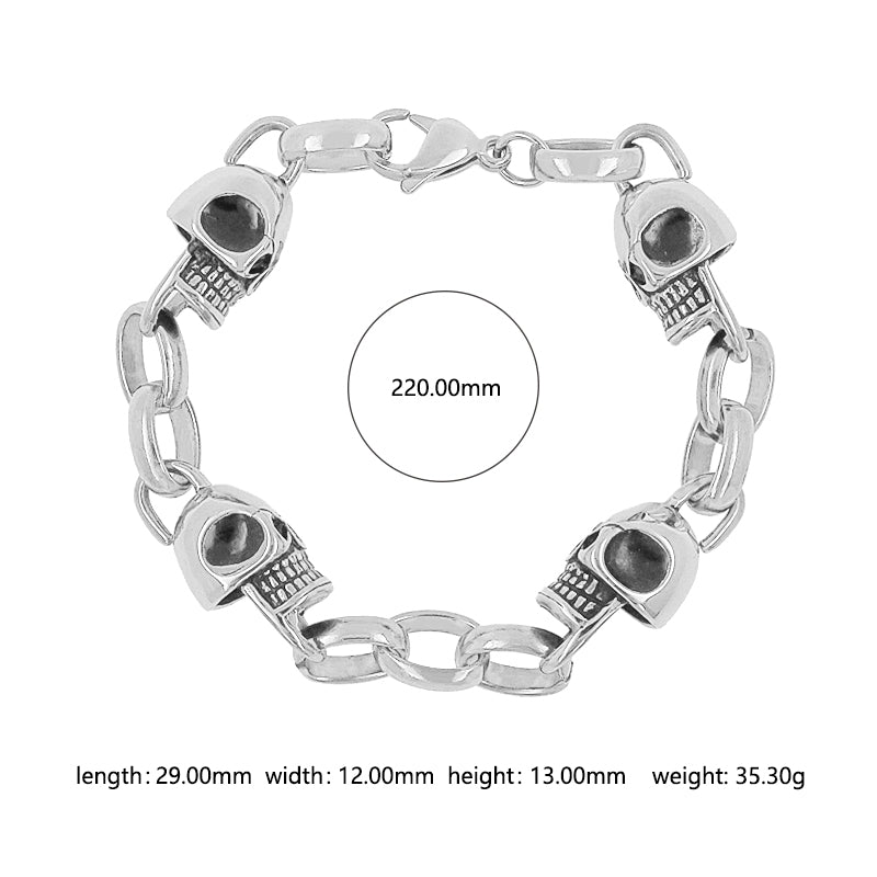 Streetwear Solid Color Stainless Steel Skull Punk Bracelet