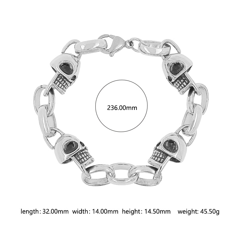 Streetwear Solid Color Stainless Steel Skull Punk Bracelet