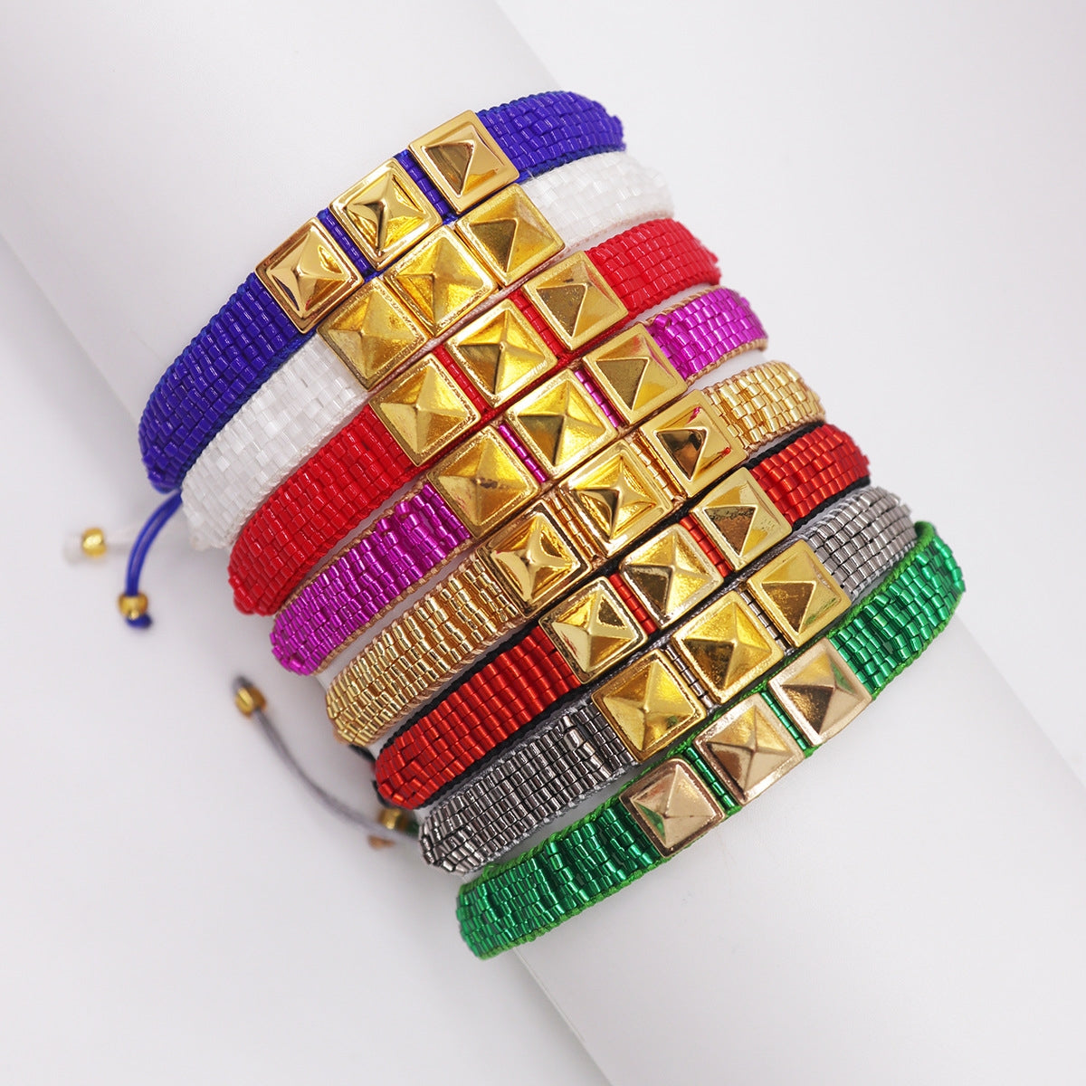 Streetwear Square Alloy Glass Adjustable Miyuki Beaded Bracelets for Women