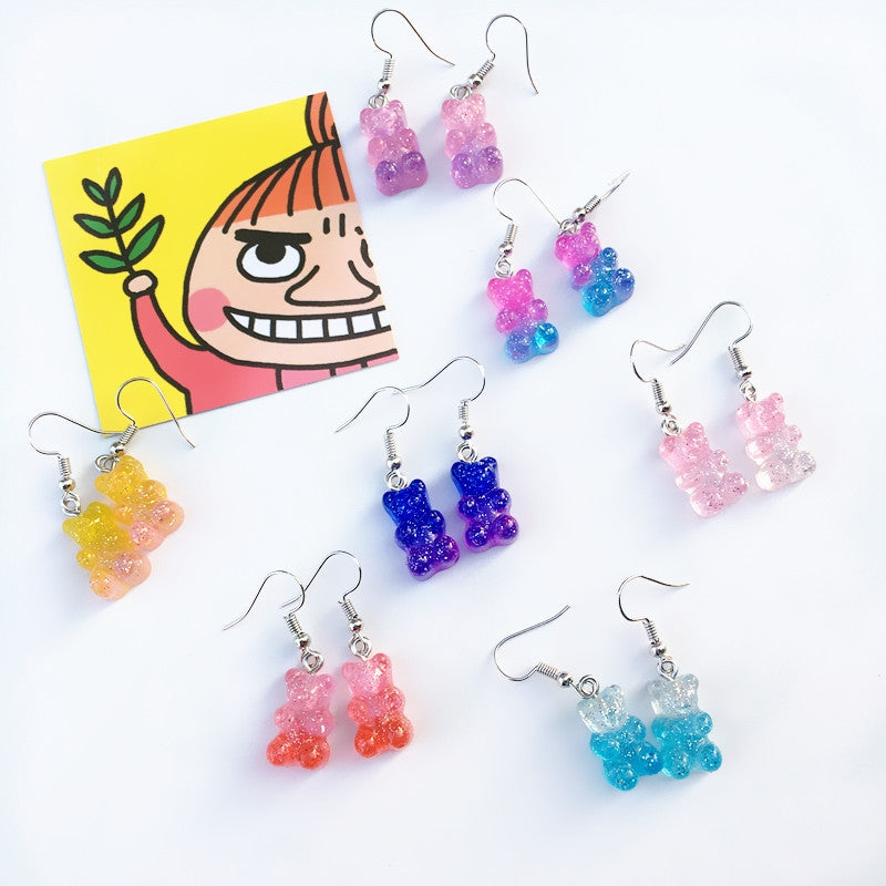 Colorful Bear Multicolor Earrings for Girls - Gradient Macaron Style