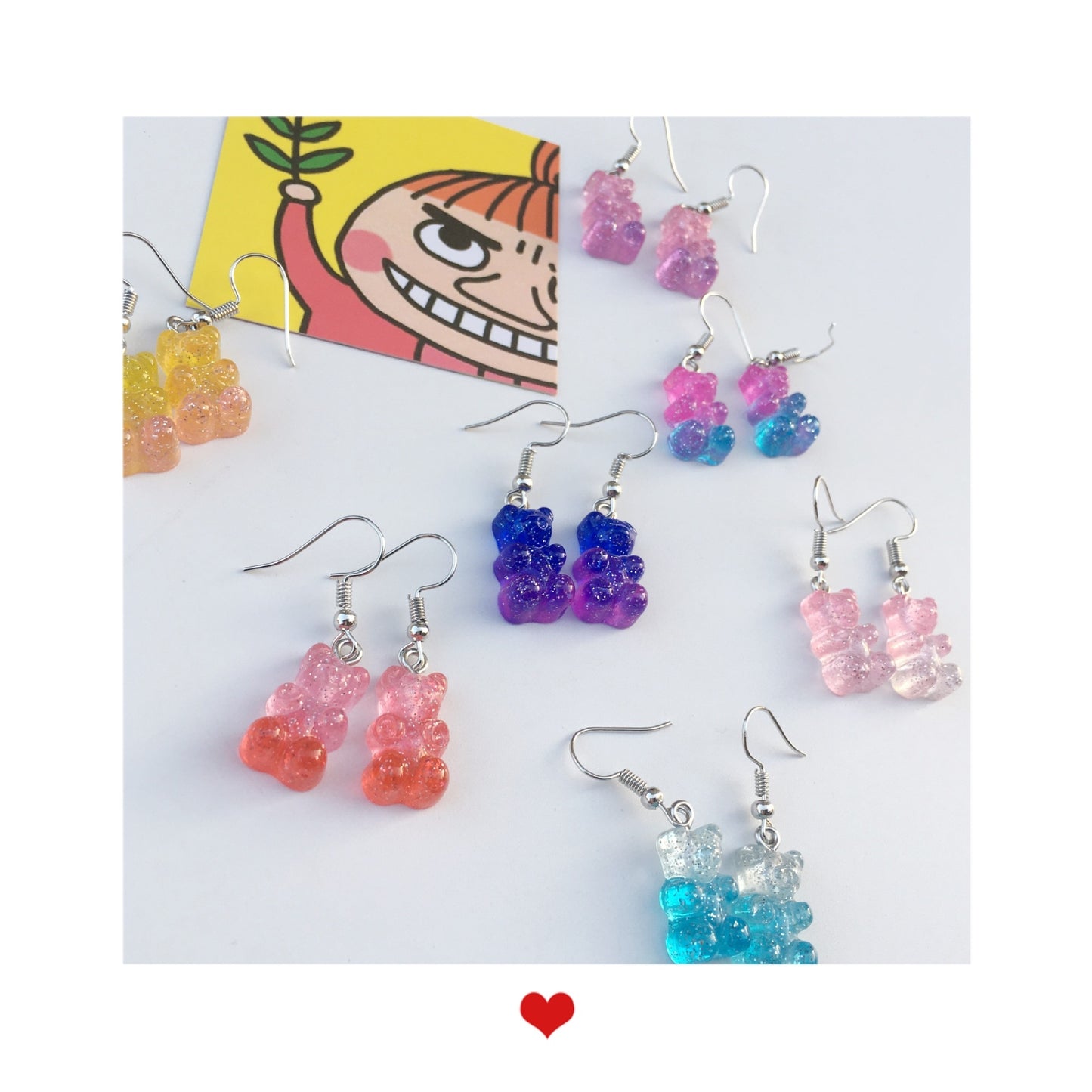 Colorful Bear Multicolor Earrings for Girls - Gradient Macaron Style