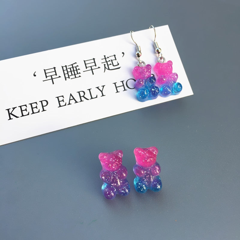 Colorful Bear Multicolor Earrings for Girls - Gradient Macaron Style