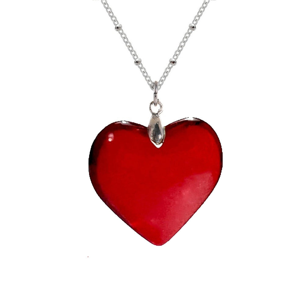 Sweet Artistic Heart-Shaped Stainless Steel Pendant Necklace with Colorful Glass Accents