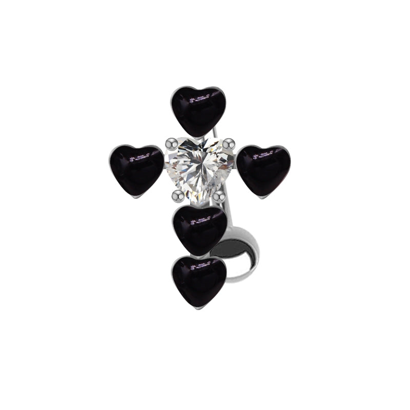 Sweet Heart Shape Stainless Steel Acrylic Copper White Gold Plated Belly Ring with Rhinestones and Zircon