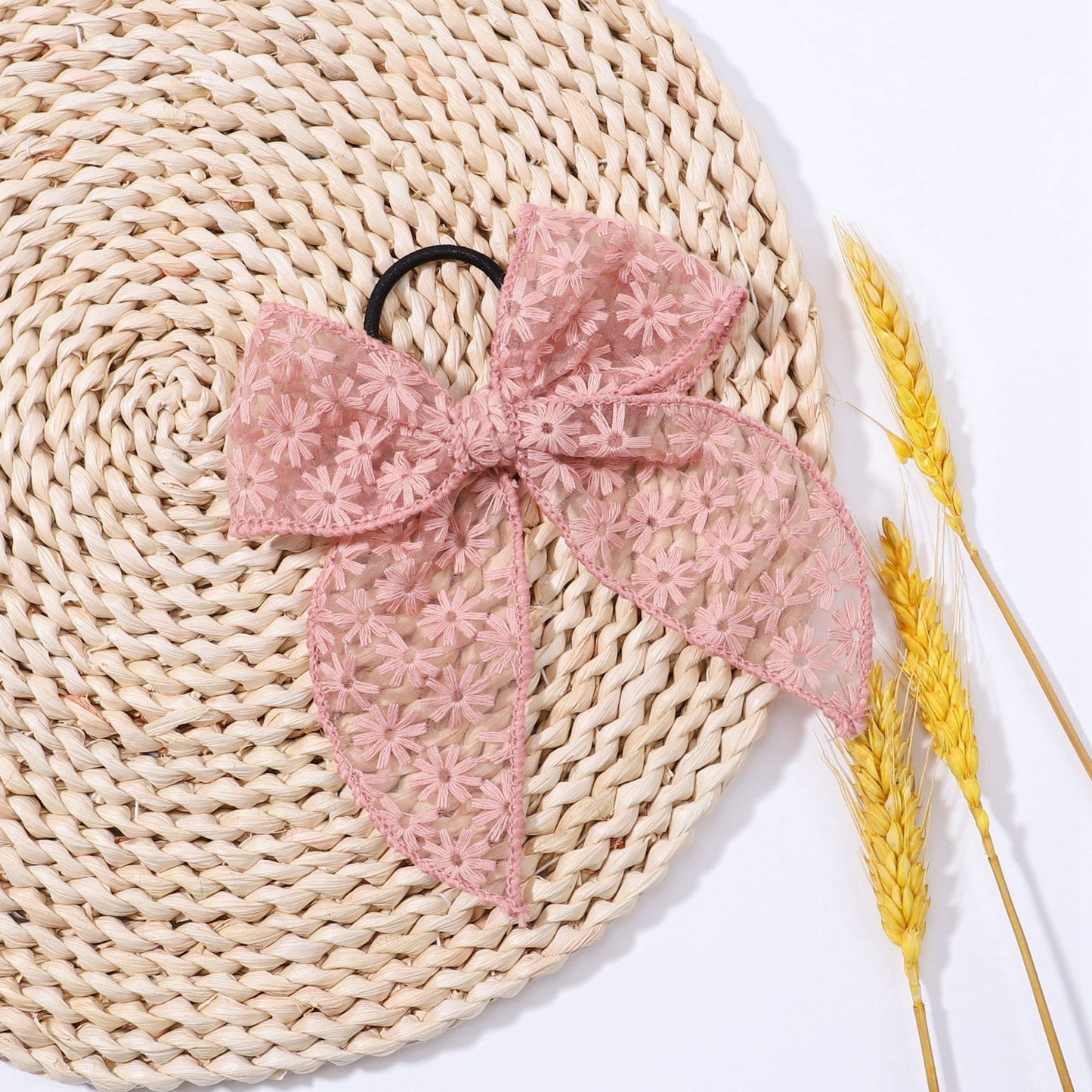 Sweet Floral Embroidered Bow Hair Tie for Kids