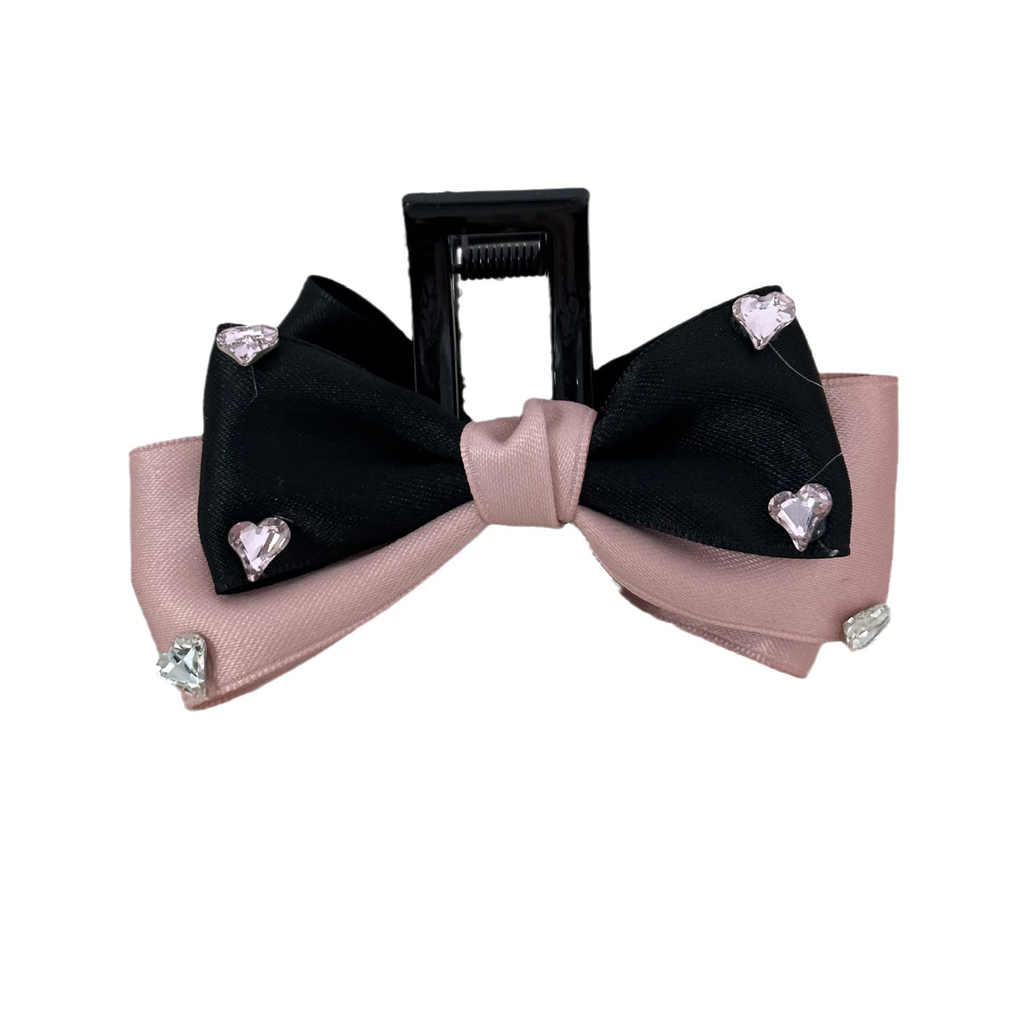 Sweet Rhinestone Bow Hair Claw Clip - Pink & Black Hair Accessory