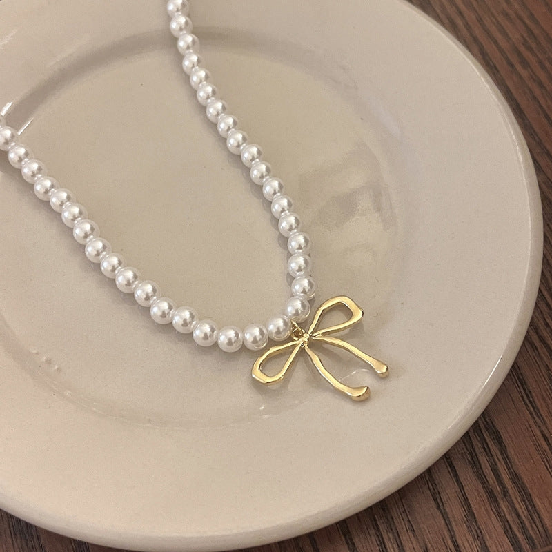 Sweet Bow Knot Pearl Pendant Necklace - Elegant Summer Choker