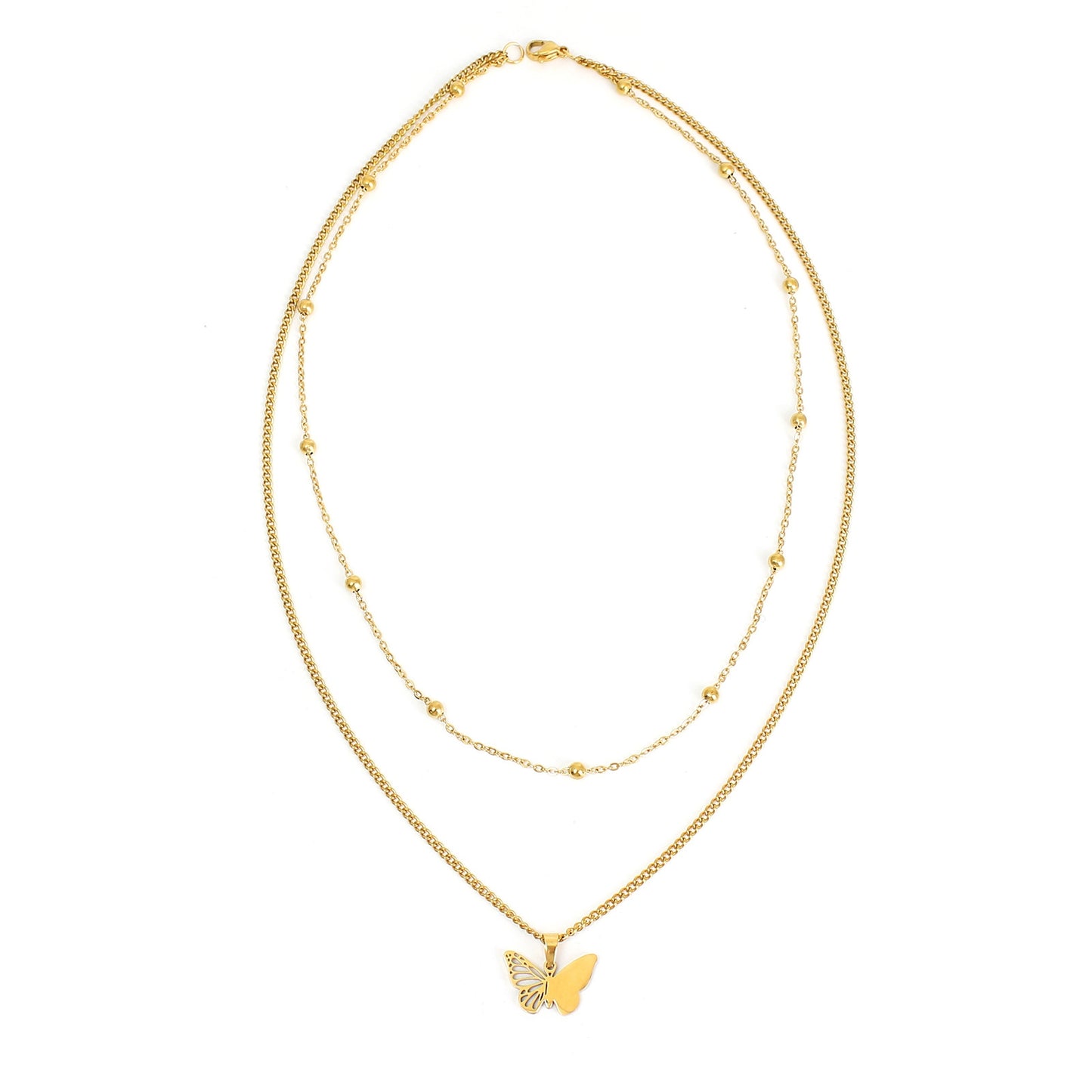 Sweet Butterfly Gold Layered Stainless Steel Women's Necklace