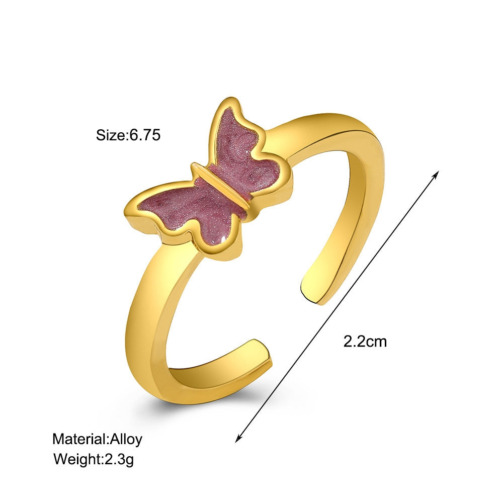 Sweet Butterfly Adjustable Open Ring for Women - Vintage Enamel Design