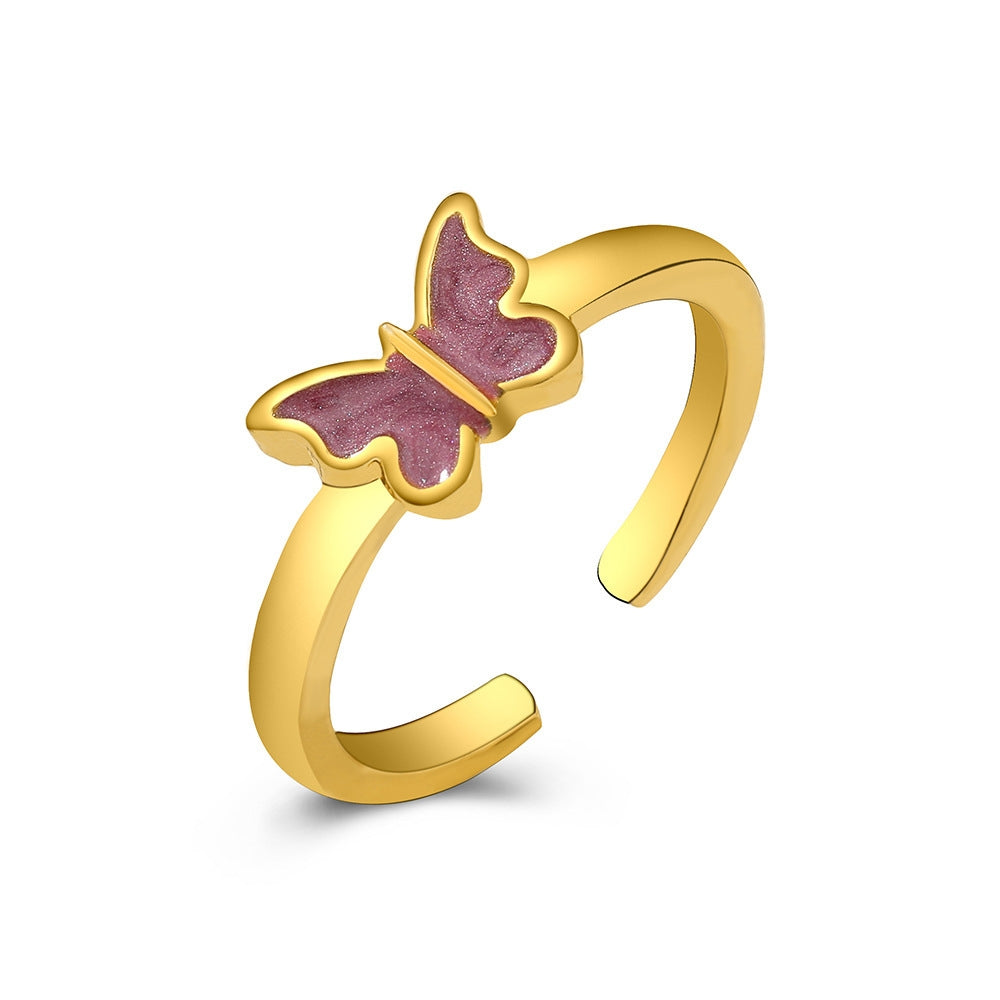 Sweet Butterfly Adjustable Open Ring for Women - Vintage Enamel Design