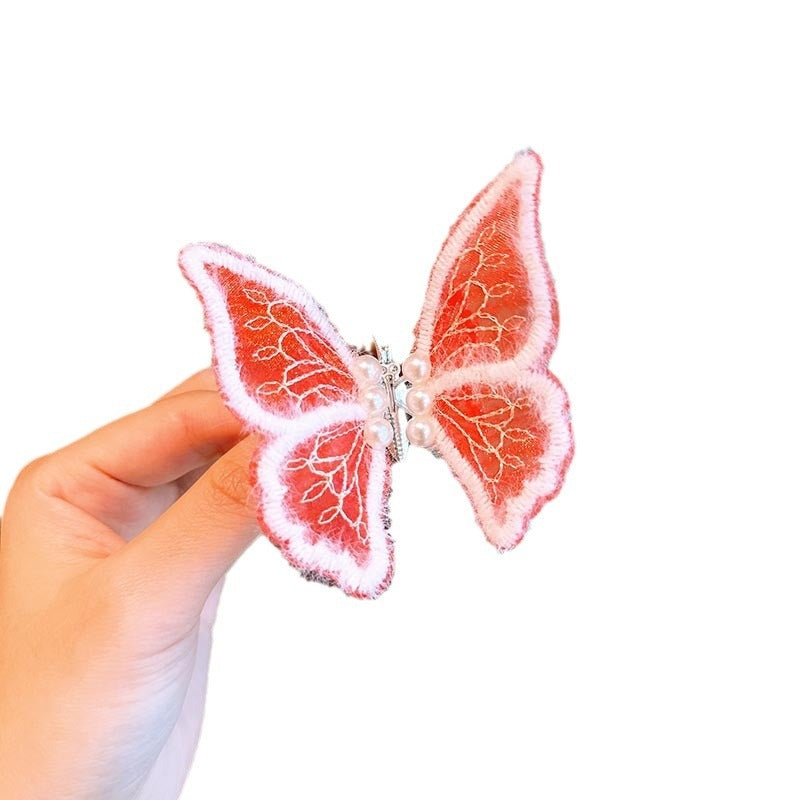 Sweet Butterfly Embroidered Pearl Hair Clip for Girls