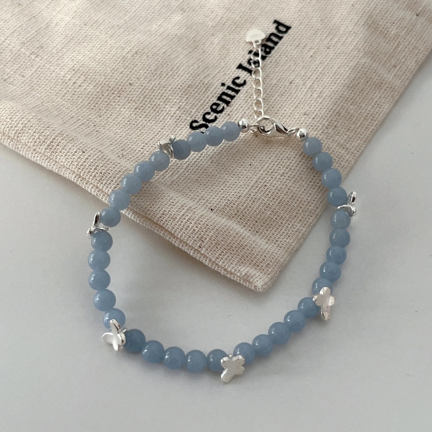 Sweet Butterfly Natural Stone Sterling Silver Bracelet - Minimalist Korean Design