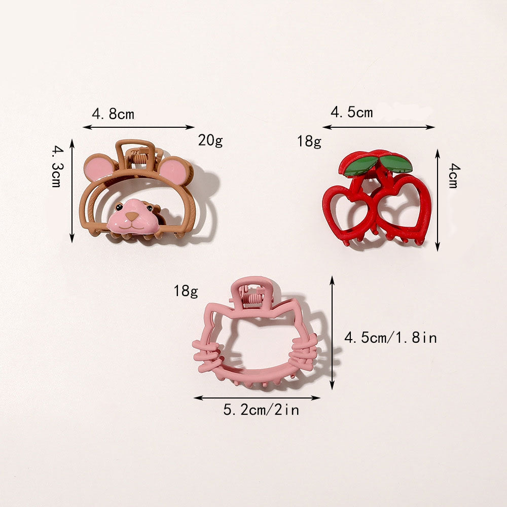 Sweet Cherry Bear Cat Metal Hair Claw - 2024 Korean Cute Kitten Shark Hair Clip Ornament