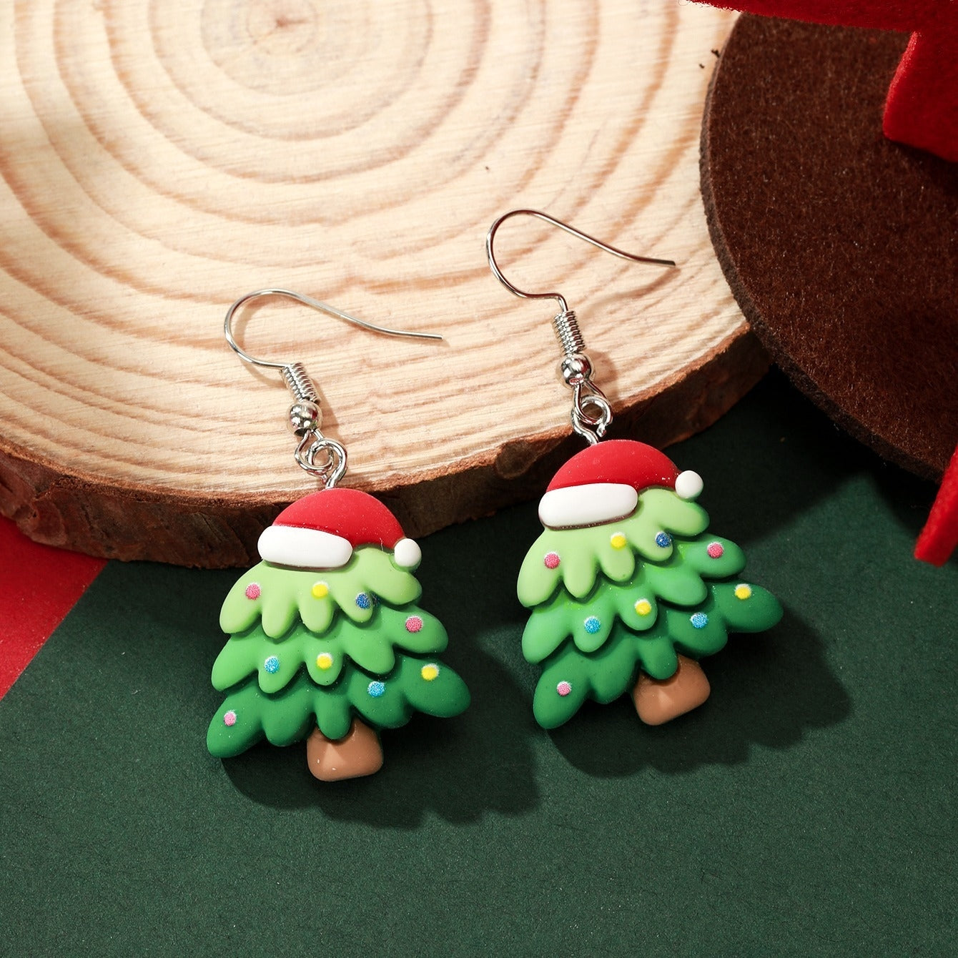 Sweet Christmas Tree Resin Drop Earrings for Girls