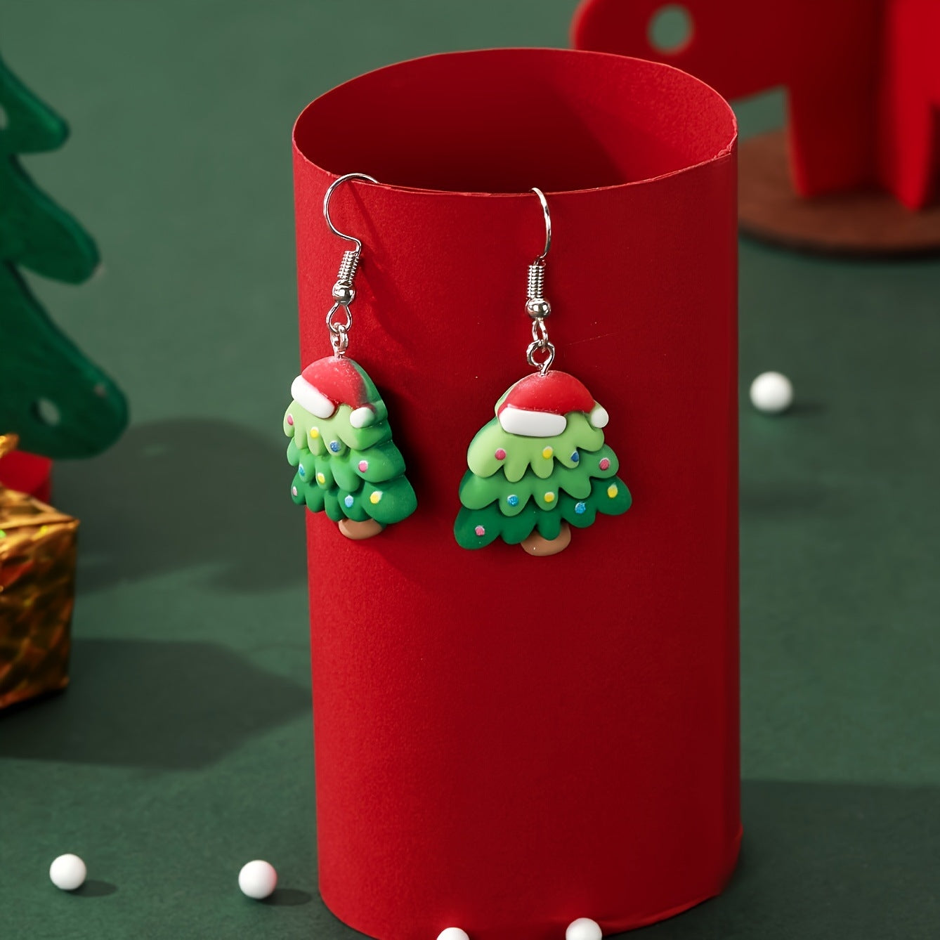 Sweet Christmas Tree Resin Drop Earrings for Girls