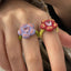 Sweet Heart & Butterfly Enamel Rhinestone Open Ring for Women