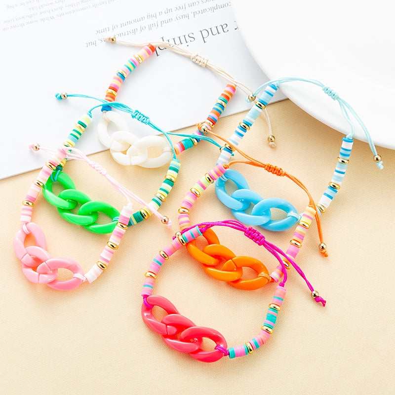 Colorful Adjustable Acrylic Rope Knitting Unisex Bracelet for Kids and Adults