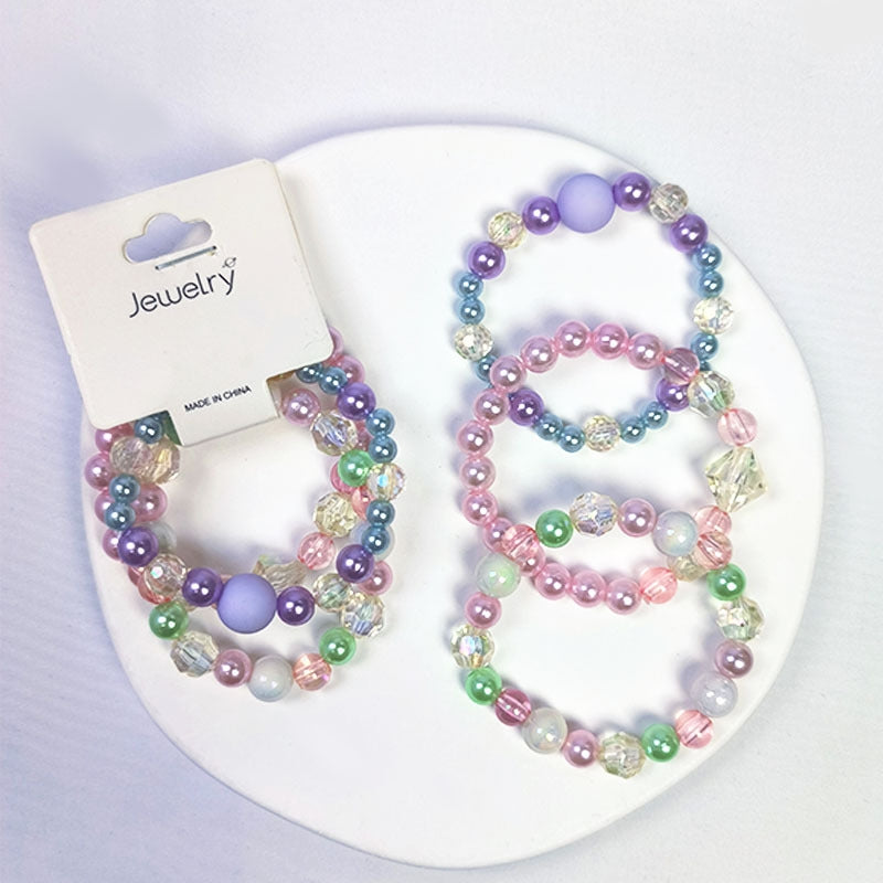 Sweet Pastel Pearl & Crystal Beaded Acrylic Bracelet