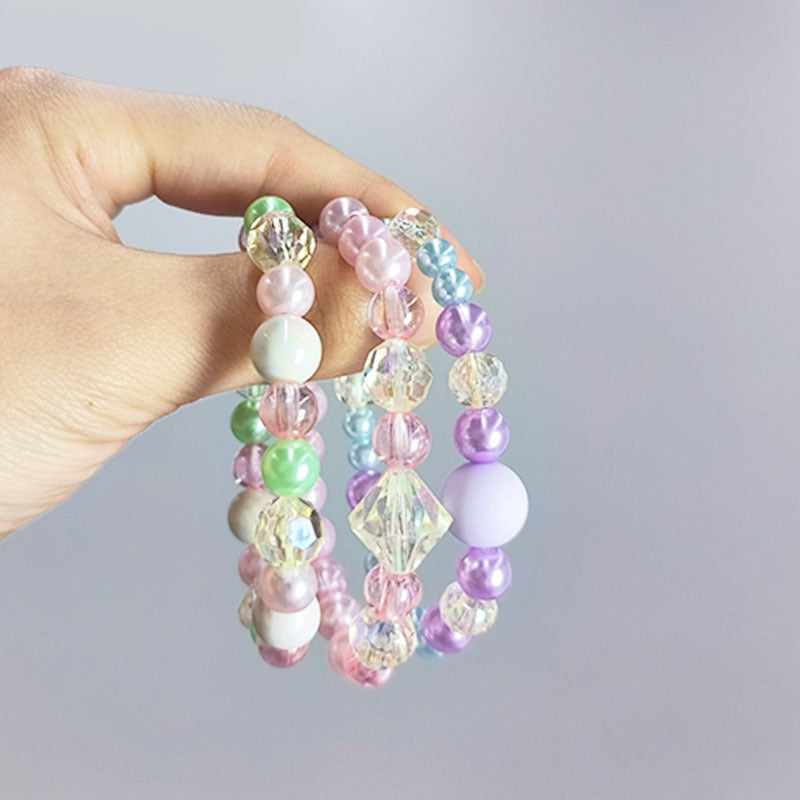 Sweet Pastel Pearl & Crystal Beaded Acrylic Bracelet