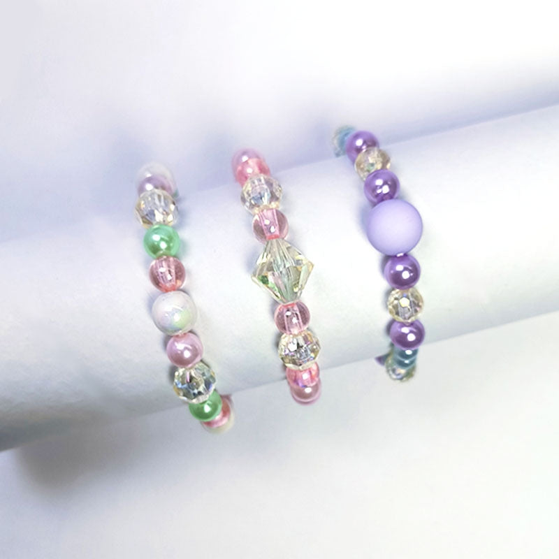 Sweet Pastel Pearl & Crystal Beaded Acrylic Bracelet