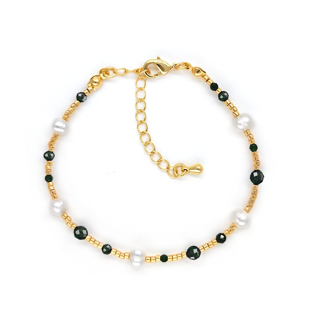 Sweet Color Block Freshwater Pearl and Gold Sandstone Beaded Bracelet for Women