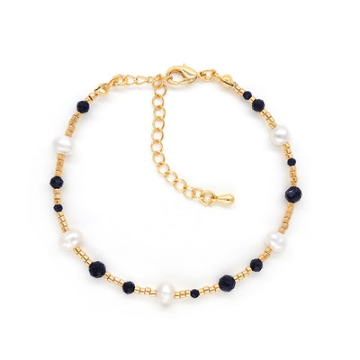 Sweet Color Block Freshwater Pearl and Gold Sandstone Beaded Bracelet for Women