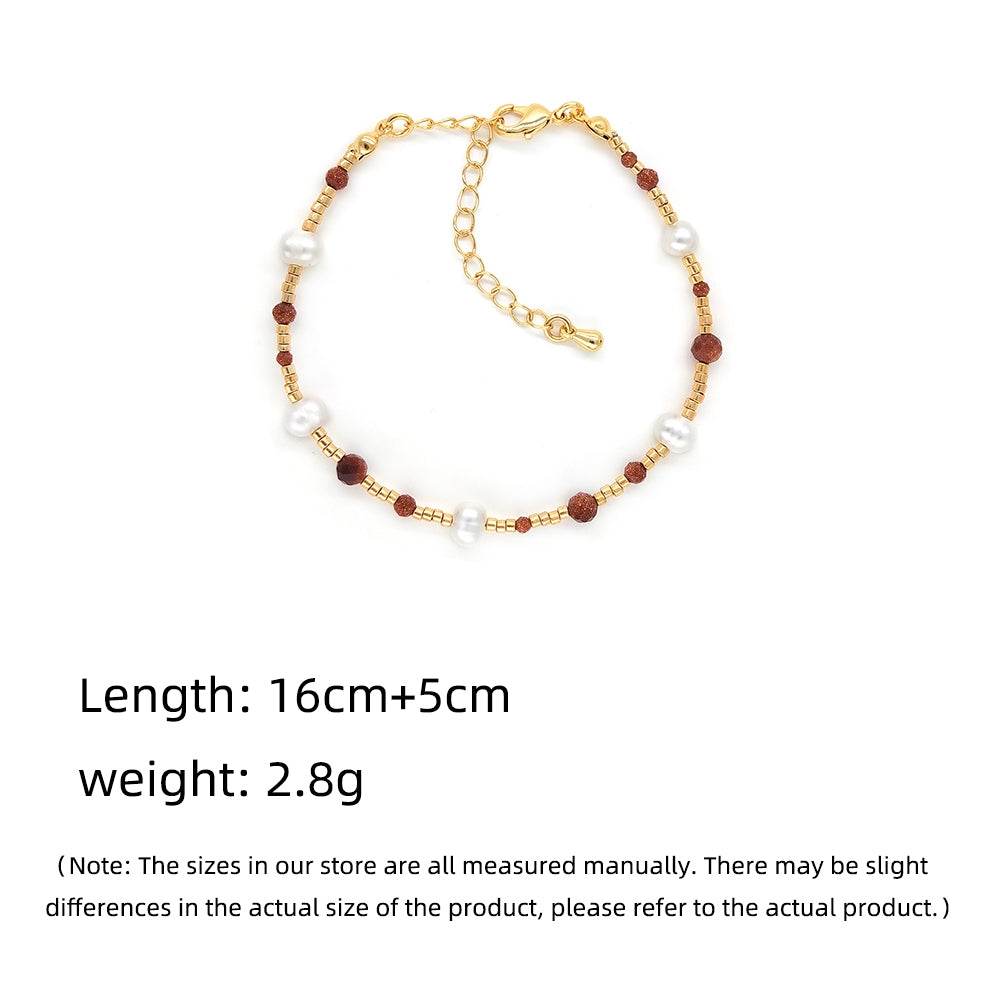 Sweet Color Block Freshwater Pearl and Gold Sandstone Beaded Bracelet for Women