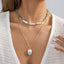 Sweet Color Block Green Natural Stone & Imitation Pearl Layered Necklace