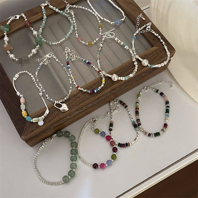 Colorful Natural Stone Asymmetrical Beaded Bracelet Set