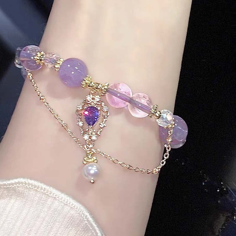 Color Block Amethyst Beaded Alloy Bracelet - Exquisite Fairy Gift