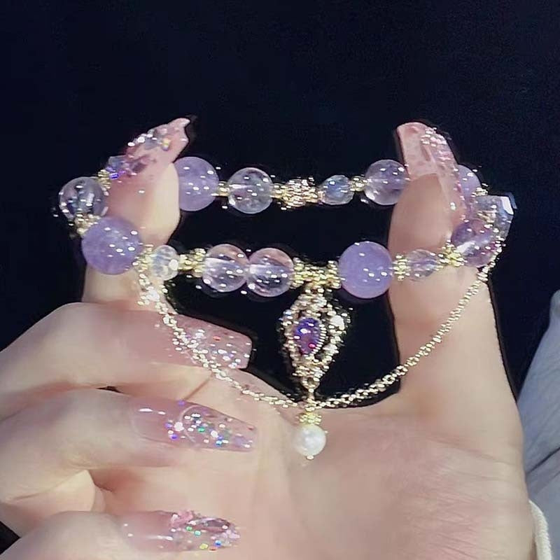 Color Block Amethyst Beaded Alloy Bracelet - Exquisite Fairy Gift